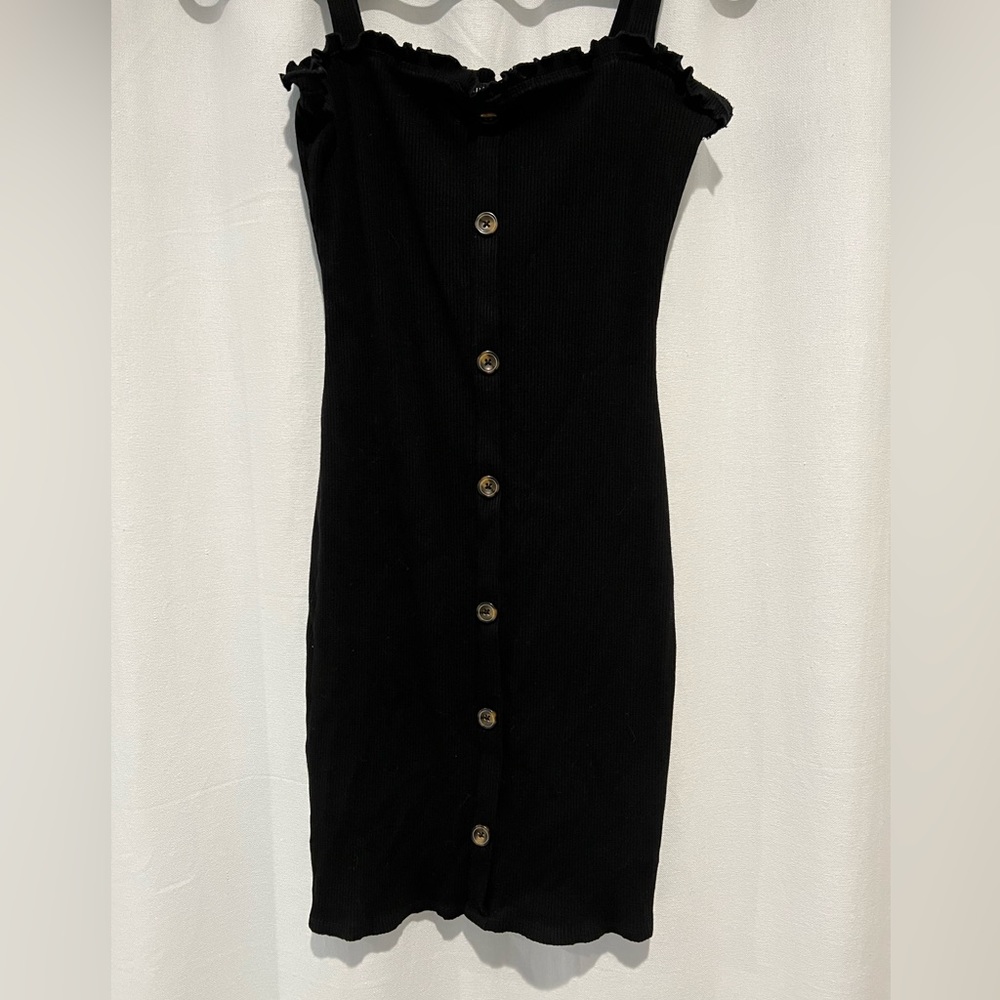 Mind code ribbed black dress